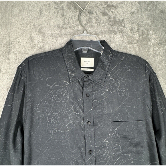 Billy Reid Shirt Mens XL‎ Slim Charcoal Gray Kirby Shirt Printed Neutral Preppy - Picture 4 of 9